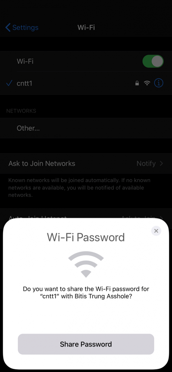 chia se wifi tren iOS